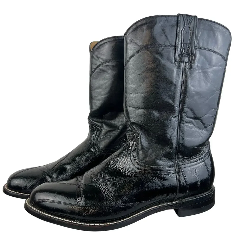Herencia Exotic Genuine Eel Skin Black Leather Western Cowboy Boots (Sz 11)
